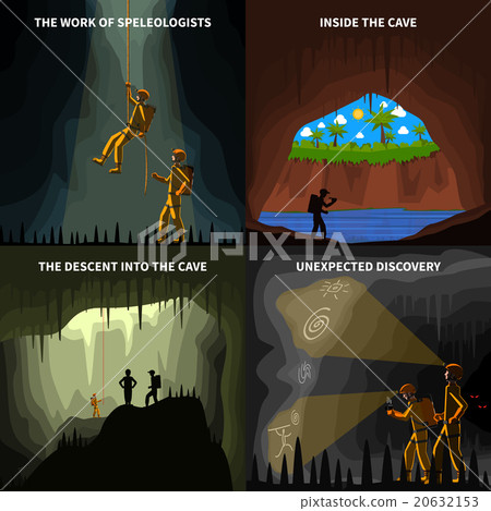 Speleologists 4 Flat Icons Square Banner 20632153