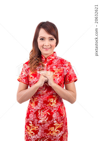 Asian Chinese girl greeting in Traditional Chinese Asian Chinese girl greeting in Traditional Chinese 20632621