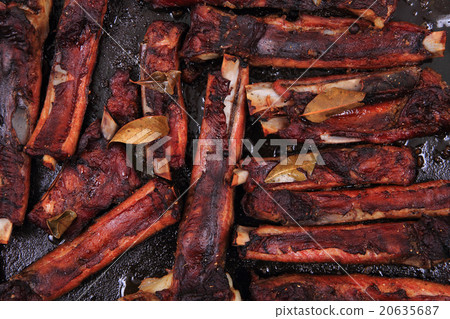 smoked pig ribs background 20635687