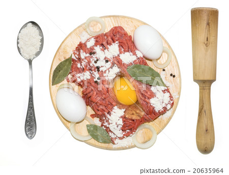 mincemeat with eggs, rolling-pin and spoon 20635964