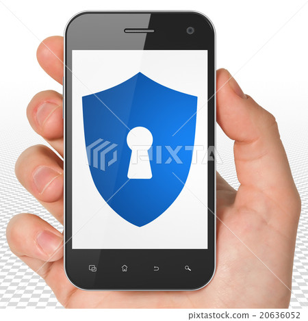 Security concept: Hand Holding Smartphone with Security concept: Hand Holding Smartphone with 20636052