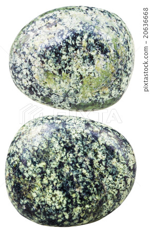 two tumbled serpentine gemstones isolated 20636668