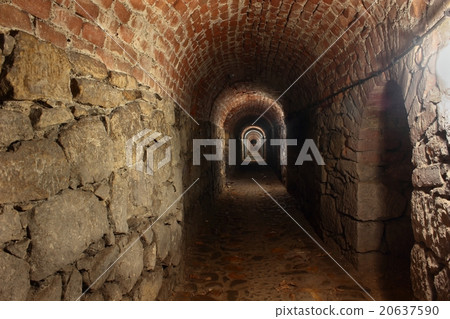 Long and dark tunnel under fortress Klodzko in Pol 20637590
