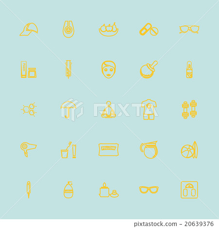 Facial and body treatment yellow line icons 20639376