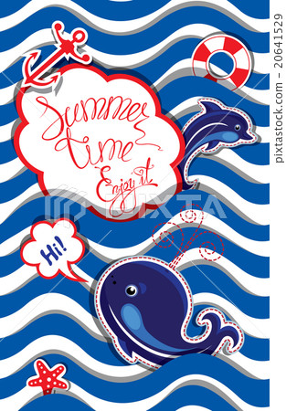 Funny Card with blue whale and dolphin 20641529