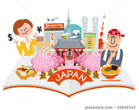 從一本打開的書，一個類似日本旅遊城市的形象，兩個人 20648342