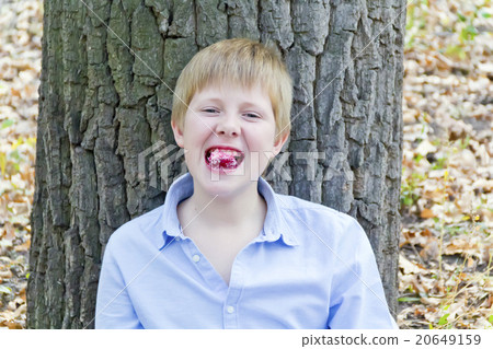 Boy eating dessert 20649159