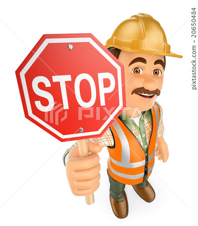 3D Construction worker with a stop signal 3D Construction worker with a stop signal 20650484