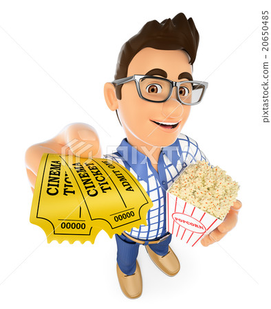 3D Young teen with movie tickets and popcorn 3D Young teen with movie tickets and popcorn 20650485