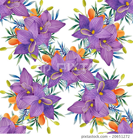 Watercolor seamless pattern of exotic flowers. Watercolor seamless pattern of exotic flowers. 20651272