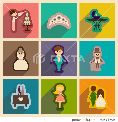 Set of flat web icons with long shadow wedding - Stock Illustration ...