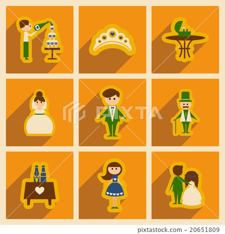 Set of flat web icons with long shadow wedding - Stock Illustration ...