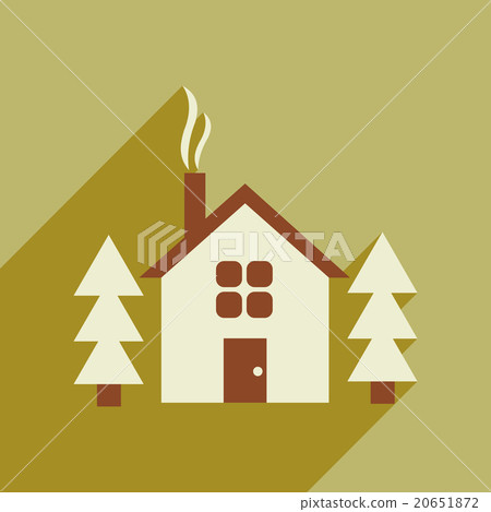 Flat web icon with long shadow house in forest Flat web icon with long shadow house in forest 20651872