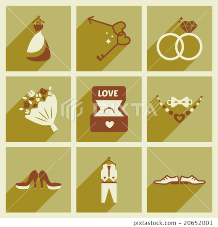 Set of flat web icons with long shadow wedding - Stock Illustration ...