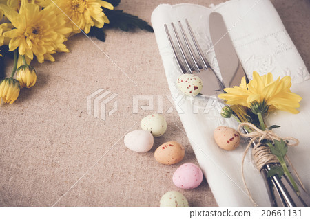 Easter table setting background, selective focus 20661131