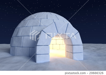 Igloo icehouse with warm light inside 20666326