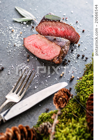 deer or venison steak with ingredients, cutlery deer or venison steak with ingredients, cutlery 20666544