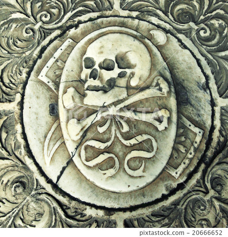 Skull on the medieval marble tomb, Pisa, Italy 20666652