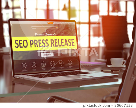 SEO Press Release Concept on Laptop Screen. 20667132