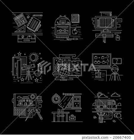 School life white line vector icons set School life white line vector icons set 20667400