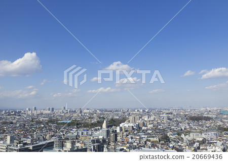 東京城市景觀全景Nerima-ku Itabashi-ku,Oku住宅區廣角藍天和云通用 東京城市景觀全景Nerima-ku Itabashi-ku,Oku住宅區廣角藍天和云通用 20669436