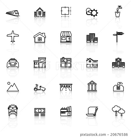 Real estate line icons with reflect on white Real estate line icons with reflect on white 20676586