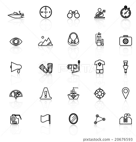 Waterway related line icons with reflect on white 20676593
