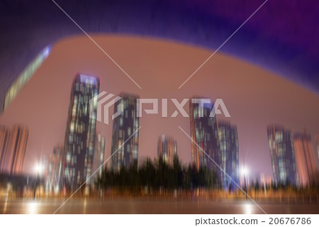 Korea cityscape at night with blur motion Korea cityscape at night with blur motion 20676786
