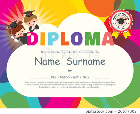 Preschool Elementary Kid Diploma certificate - Stock Illustration ...