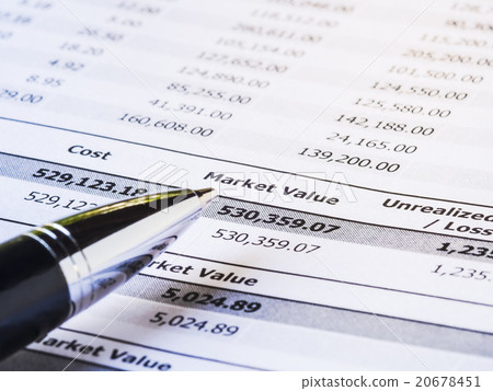 Pen on investment statement report. 20678451