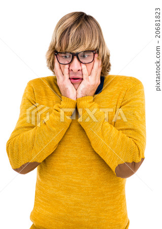 Shocked hipster looking down Shocked hipster looking down 20681823