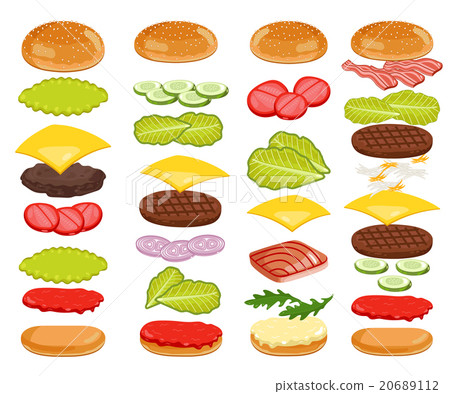 Burger Ingredients Set on White Background 20689112