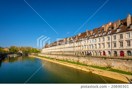 View of embankment in Besancon with tram on bridge 20690301