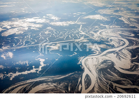 Airplane panoramic view of a river 20692611