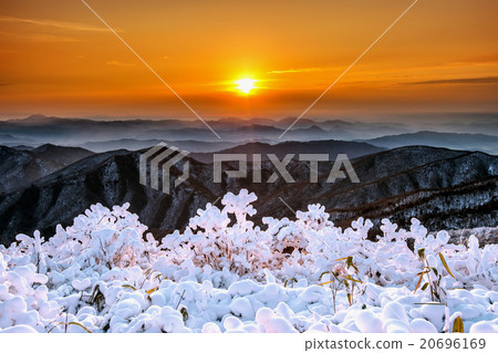 Sunrise on Deogyusan mountains in winter,Korea. 20696169