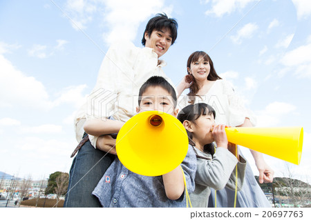 Family 4 people Megaphone Support campaign sports festival Family 4 people Megaphone Support campaign sports festival 20697763