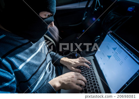 Thief with a laptop inside a car Thief with a laptop inside a car 20698081