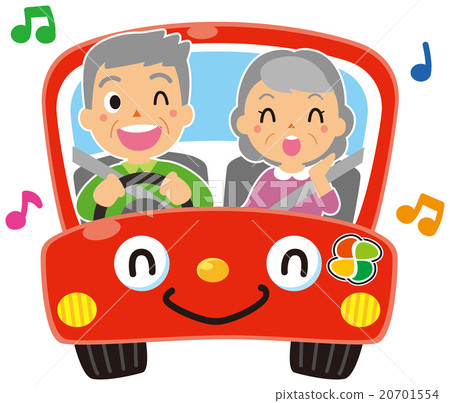 An elderly couple riding a car 20701554