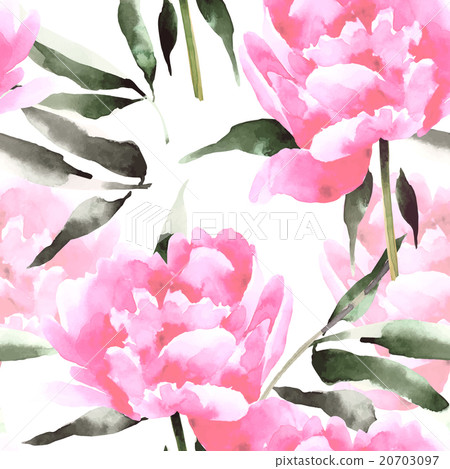Watercolor flowers seamless pattern with peonis. Watercolor flowers seamless pattern with peonis. 20703097