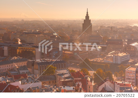 Aerial view backlit of Old Town, Riga, Latvia 20705522