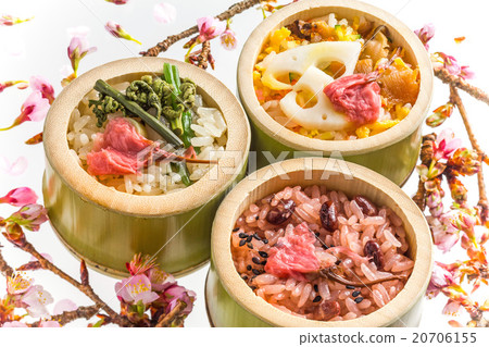 Three color rice of spring spring steamed rice of spring Three color rice of spring spring steamed rice of spring 20706155