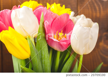 Bouquet Of Tulips In Front Of Spring Scene 20709100
