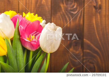 Bouquet Of Tulips In Front Of Spring Scene Bouquet Of Tulips In Front Of Spring Scene 20709101