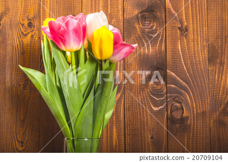 Bouquet Of Tulips In Front Of Spring Scene Bouquet Of Tulips In Front Of Spring Scene 20709104