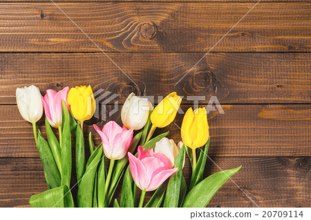 Bouquet Of Tulips In Front Of Spring Scene 20709114