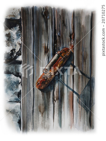 Old Wooden Door Watercolor Painting On Paper Stock