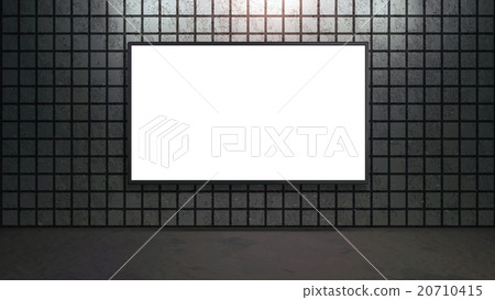 blank white wide screen TV with grey brick wall 20710415