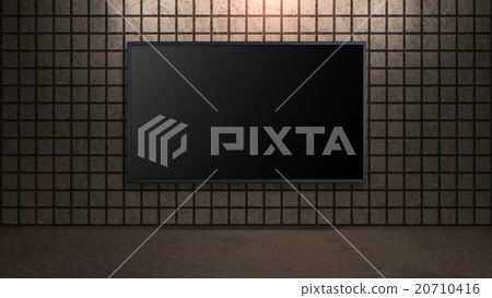 blank screen TV with square brick brown wall 20710416