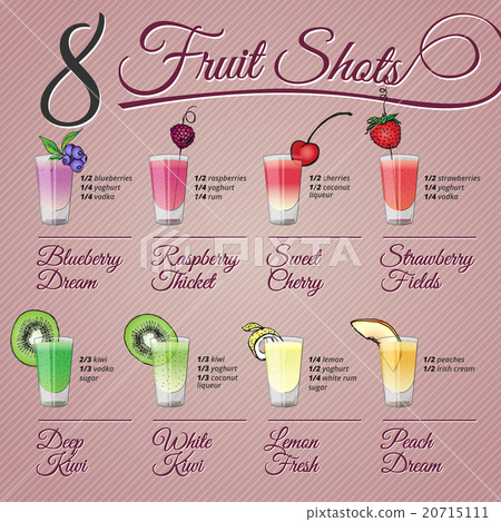 Fresh Fruit Shots Set With Fruit Decoration Stock Illustration