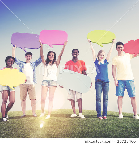 Group Friends Outdoors Speech Bubbles Expression Concept Group Friends Outdoors Speech Bubbles Expression Concept 20723460